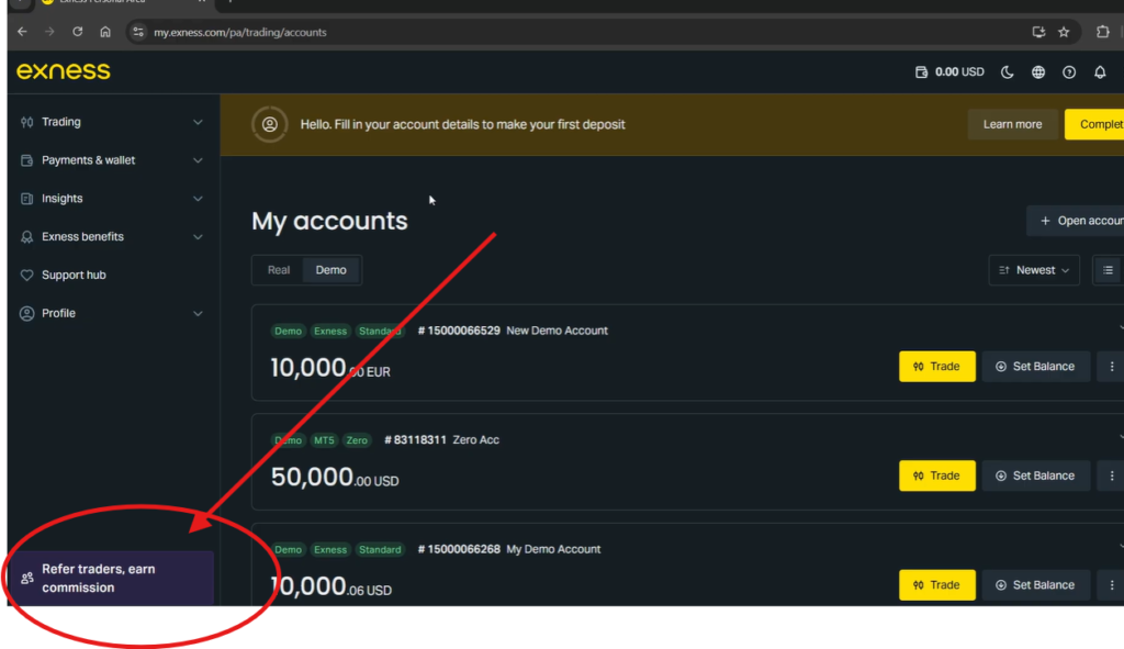 how to find exness partner code