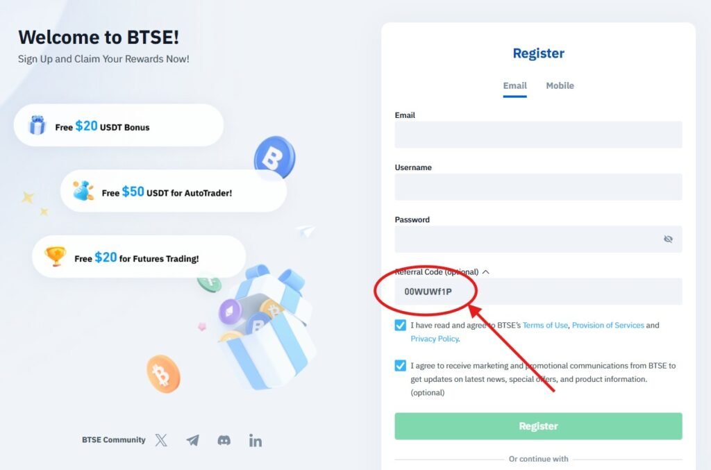 How to Use BTSE Referral Code “00WUWf1P”