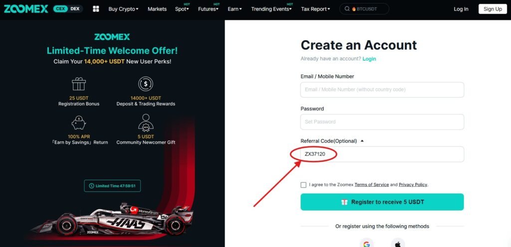 How to Use the Zoomex Referral Code “ZX37120”